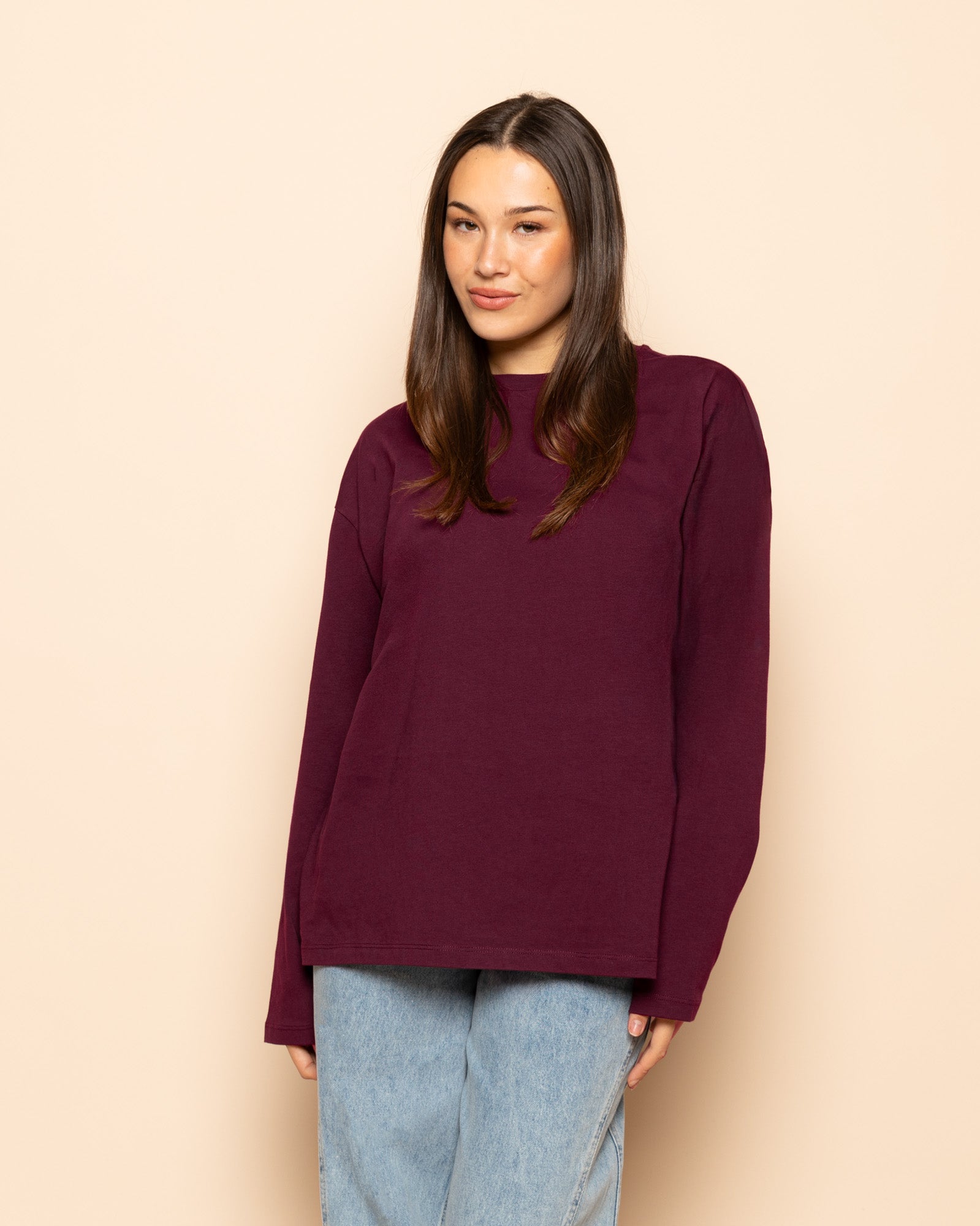 BASIC LONG SLEEVE OVERSIZED TEE DONKER BURGUNDY