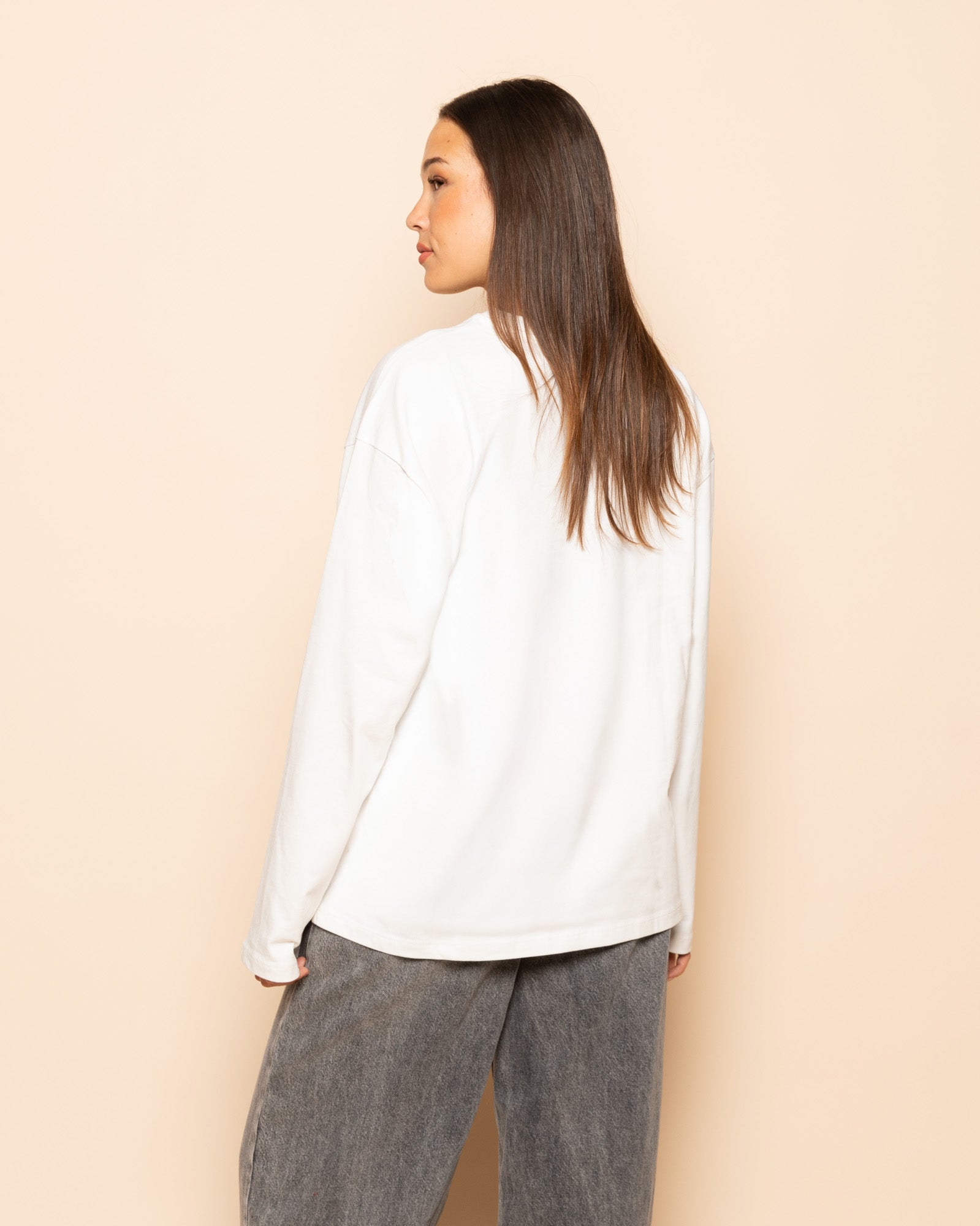 BASIC LONG SLEEVE OVERSIZED TEE CREME