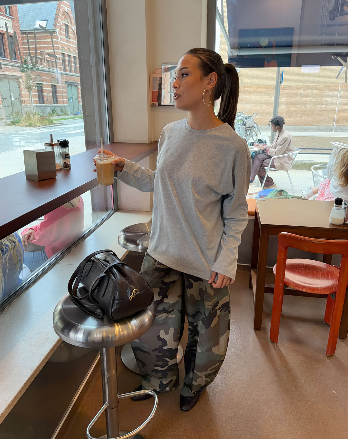 BASIC LONG SLEEVE OVERSIZED TEE GRIJS MELANGE