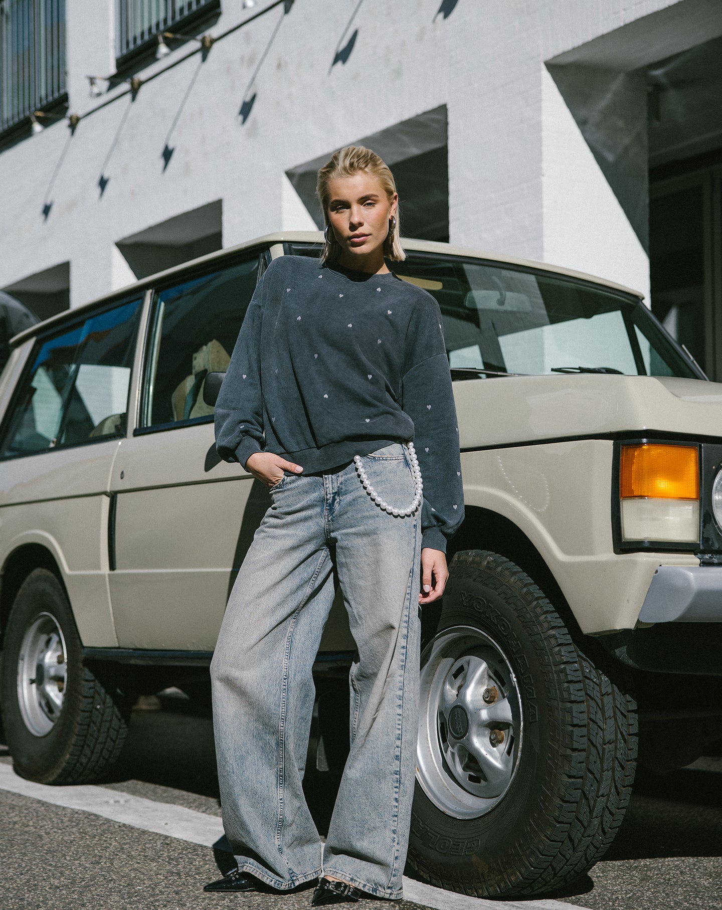 HEART EMBROIDERY SWEATER ACID GRIJS