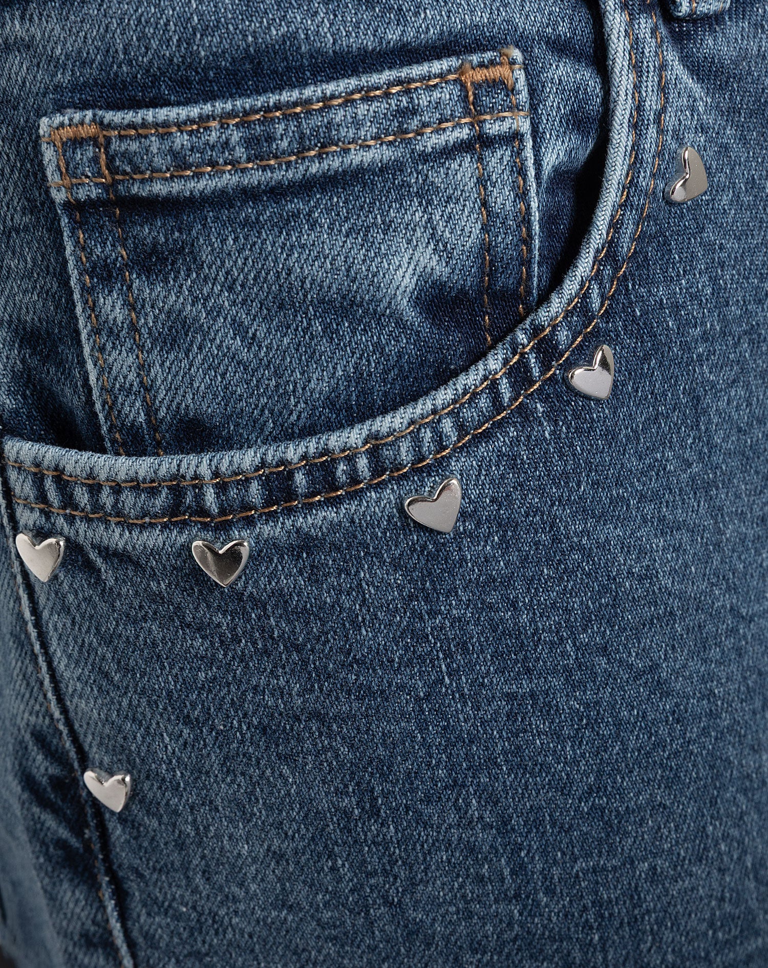 HEART STUD COMFORT WIDE LEG JEANS BLAUW