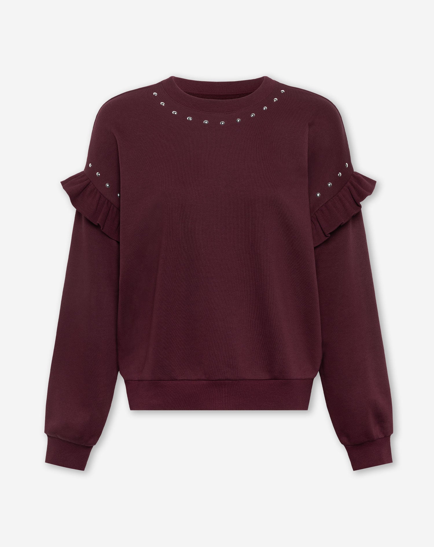 RUFFLE STUDS SWEATER DONKER BURGUNDY