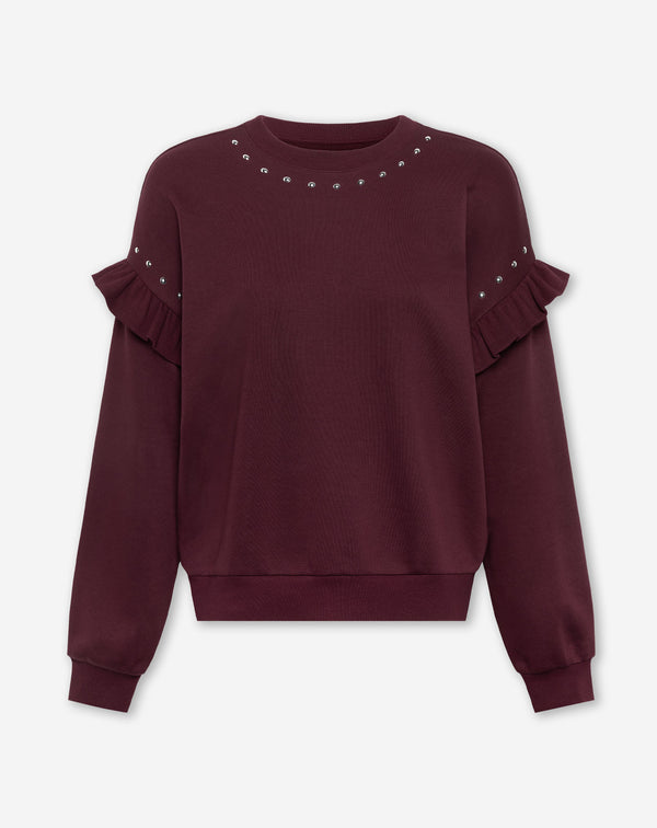 RUFFLE STUDS SWEATER DONKER BURGUNDY