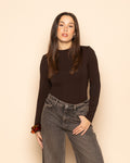 BASIC LONG SLEEVE FITTED TOP BROWN