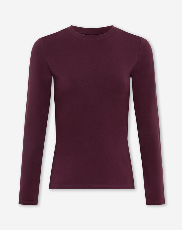 BASIC LONG SLEEVE FITTED TOP DONKER BURGUNDY