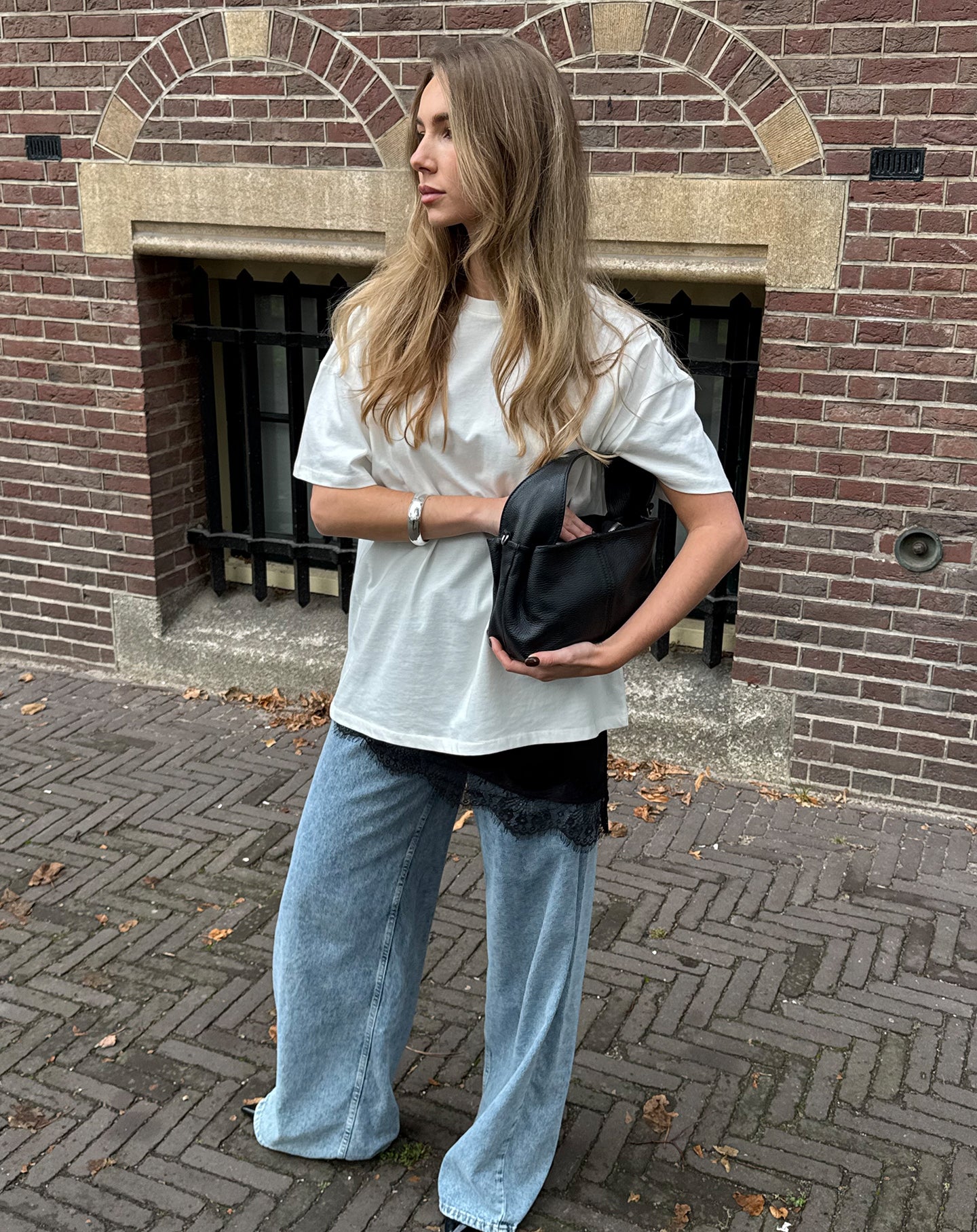 ASYMMETRIC SATIN LACE CAMI TOP BLACK