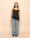 ASYMMETRIC SATIN LACE CAMI TOP BLACK