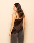 ASYMMETRIC SATIN LACE CAMI TOP BROWN