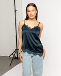 ASYMMETRIC SATIN LACE CAMI TOP MARINEBLAUW