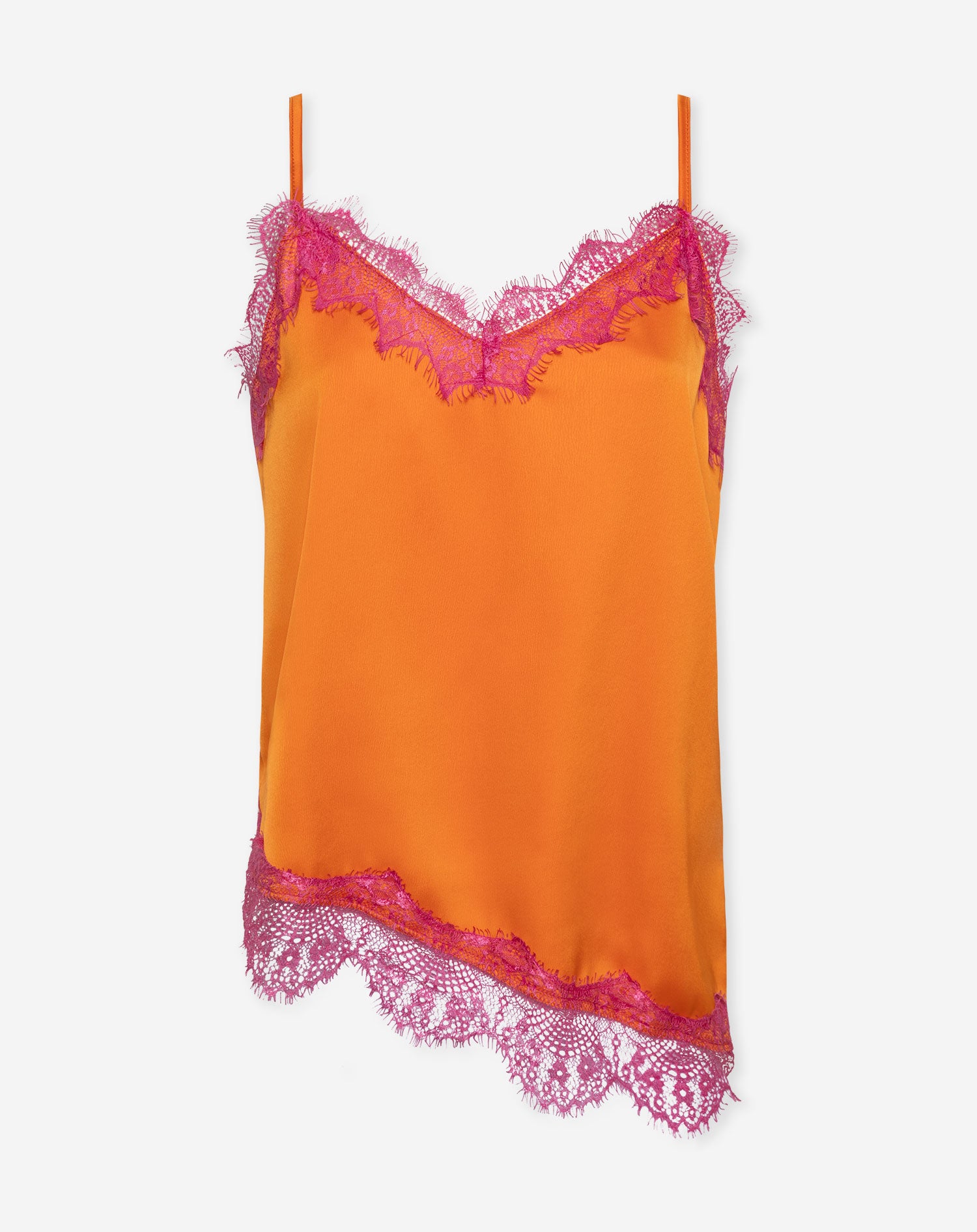 ASYMMETRIC SATIN LACE CAMI TOP ORANGE