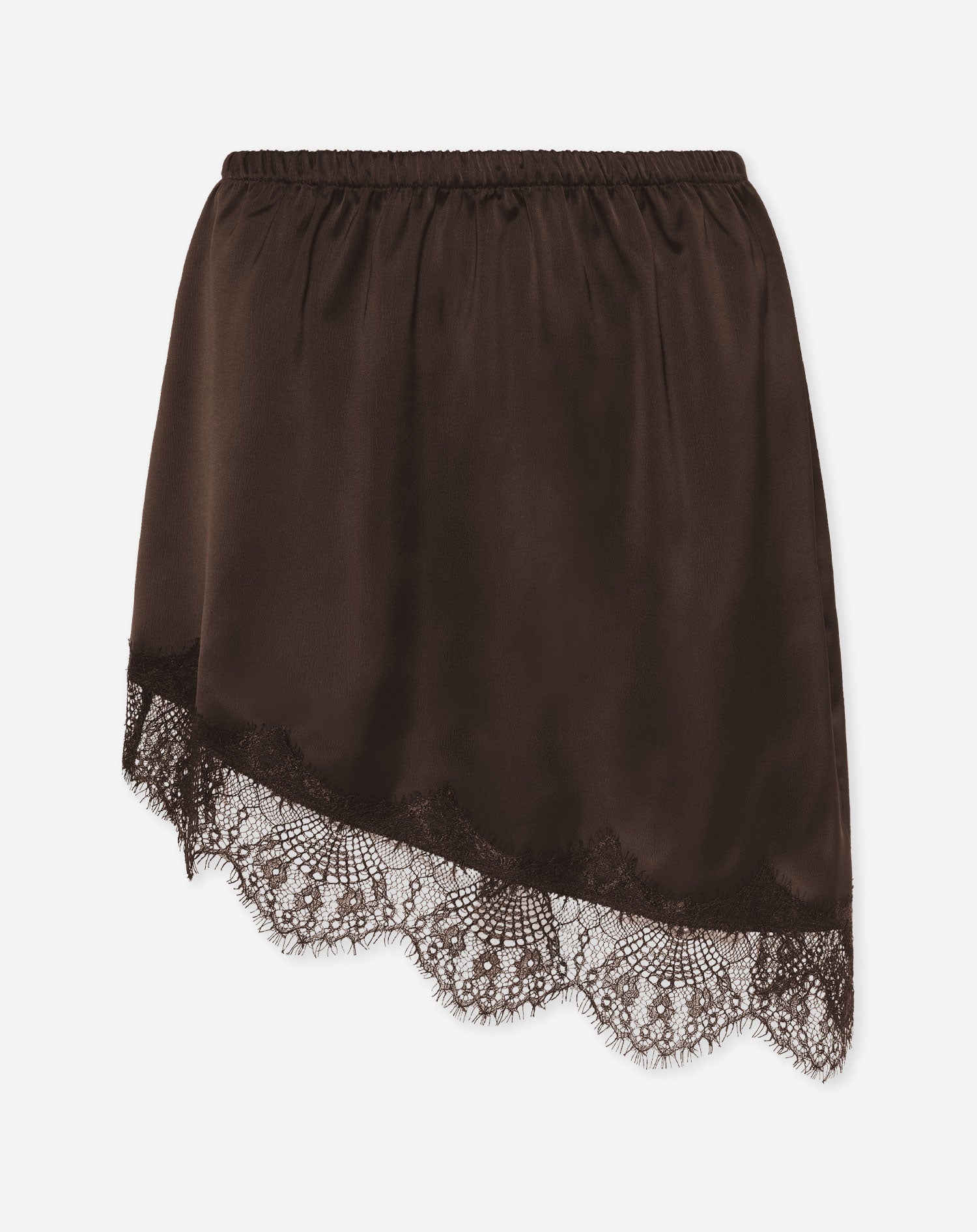 ASYMMETRIC SATIN LACE SKIRT BROWN