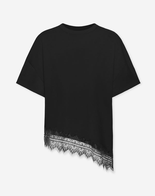 LACE BORDER OVERSIZED TEE BLACK