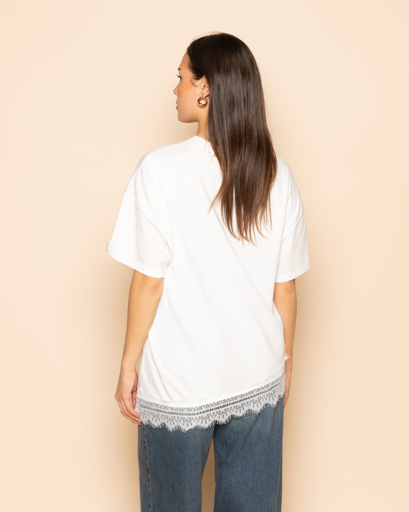 LACE BORDER OVERSIZED TEE CREAM