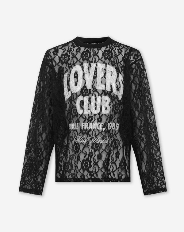 LOVERS CLUB LACE LONG SLEEVE TEE ZWART
