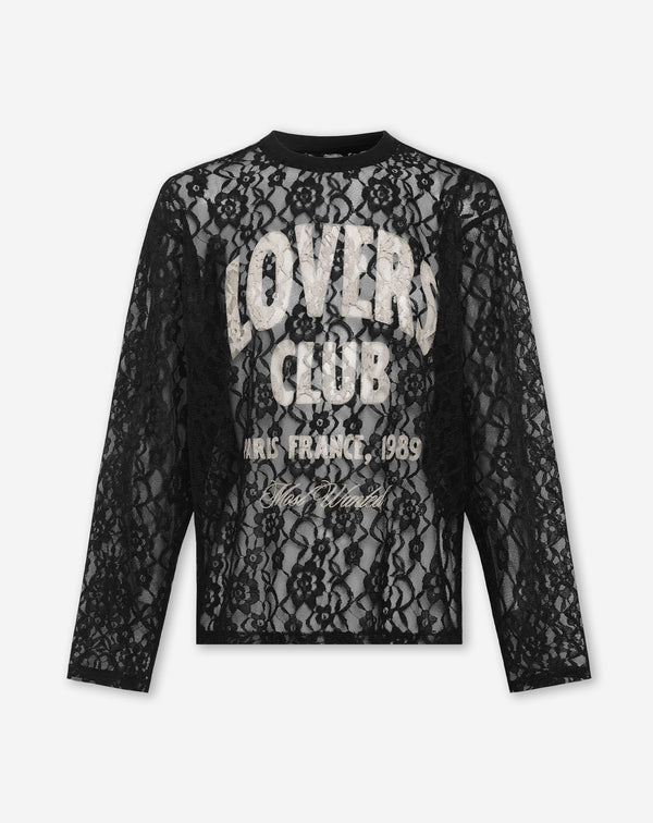 LOVERS CLUB LACE LONG SLEEVE TEE ZWART