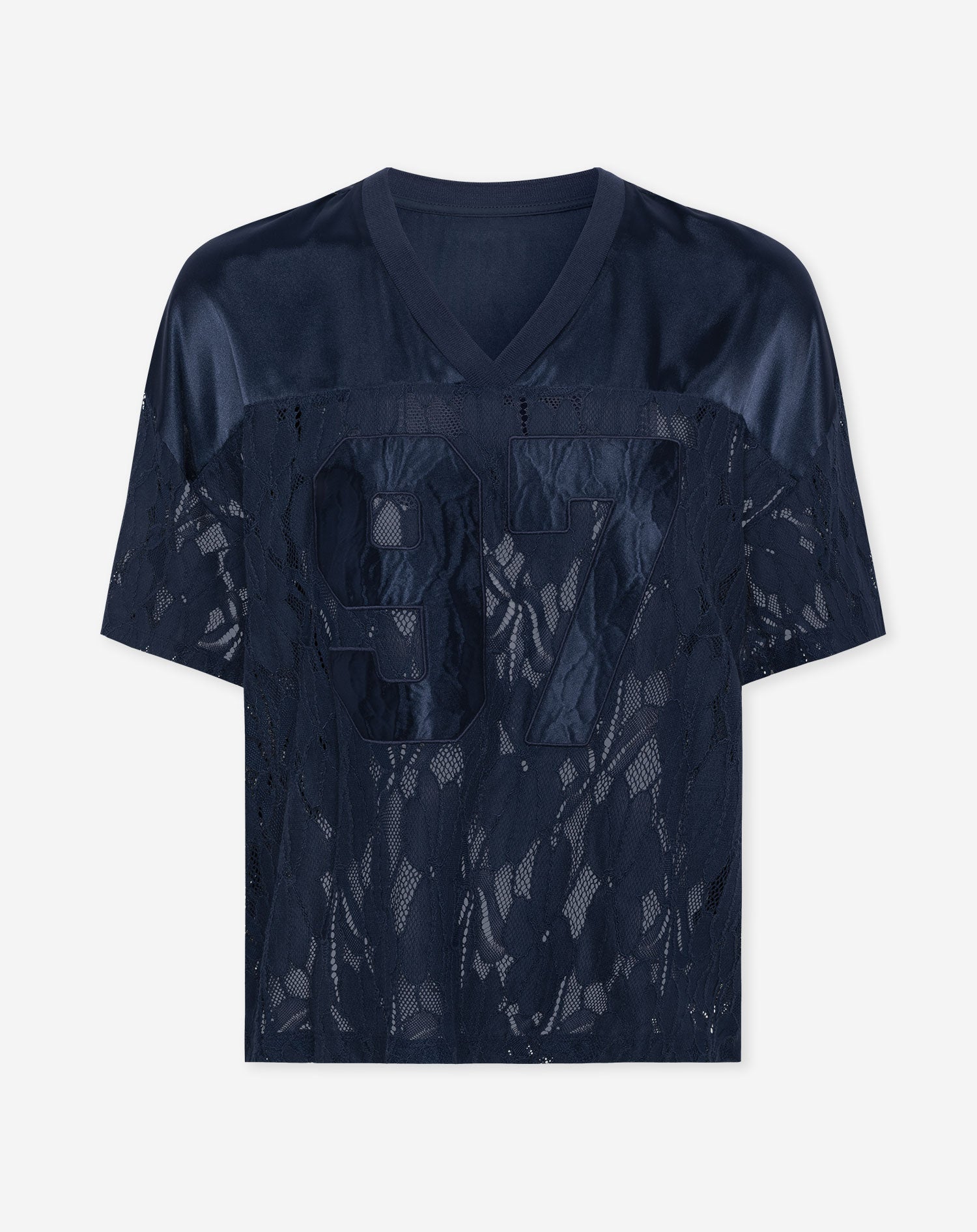 97 SATIN LACE OVERSIZED TEE NAVY