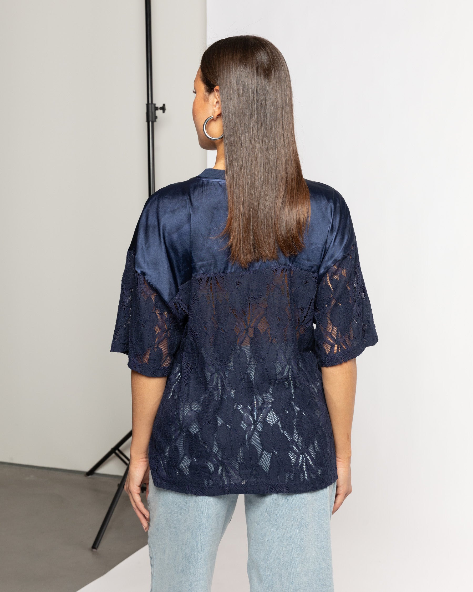 Ti！！ 97 SATIN LACE OVERSIZED TEE MARINEBLAUW | Most Wanted