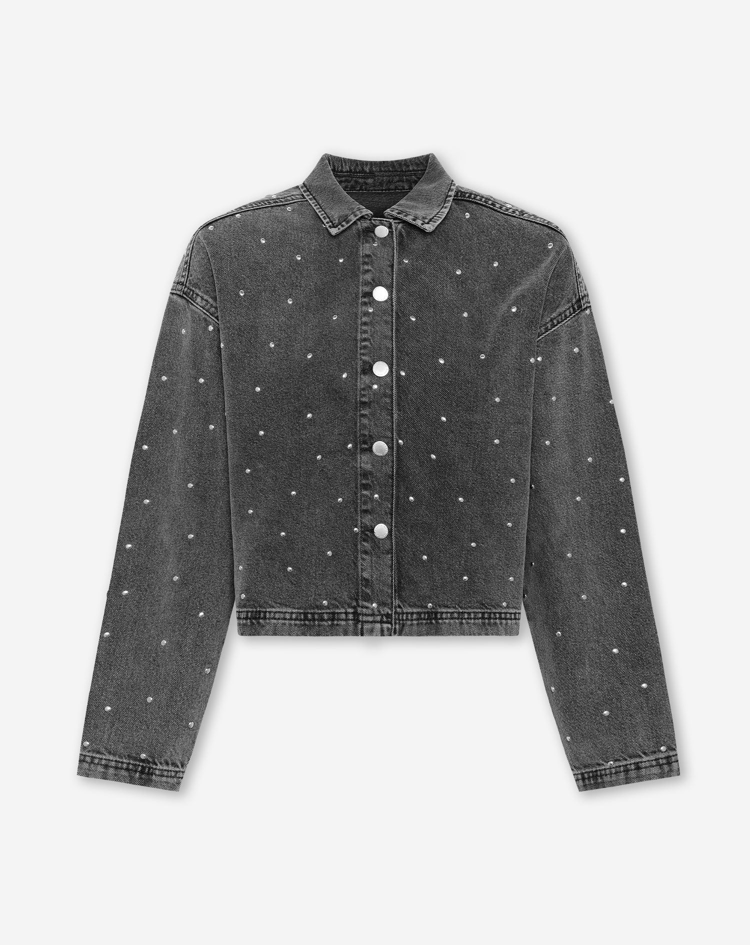 ALLOVER STUD DENIM JACKET GRIJS