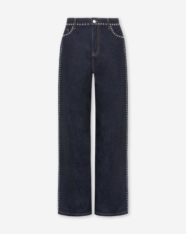 LIA STUD WIDE LEG JEANS RIGID BLUE