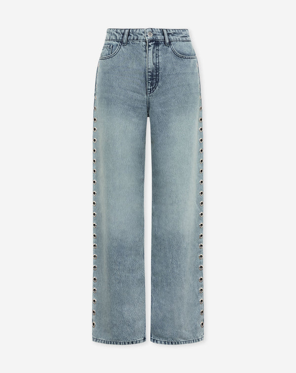EYELET WIDE LEG JEANS DIRTY BLAUW