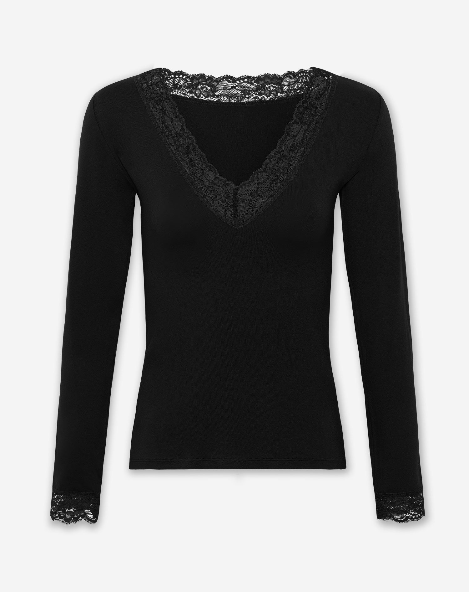 LACE VNECK LONG SLEEVE TOP BLACK