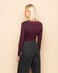 LACE VNECK LONG SLEEVE TOP DARK BURGUNDY