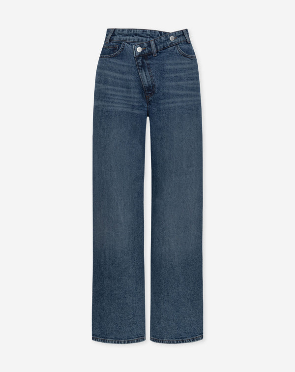 ELVY CROSSOVER WIDE LEG JEANS DONKERBLAUW