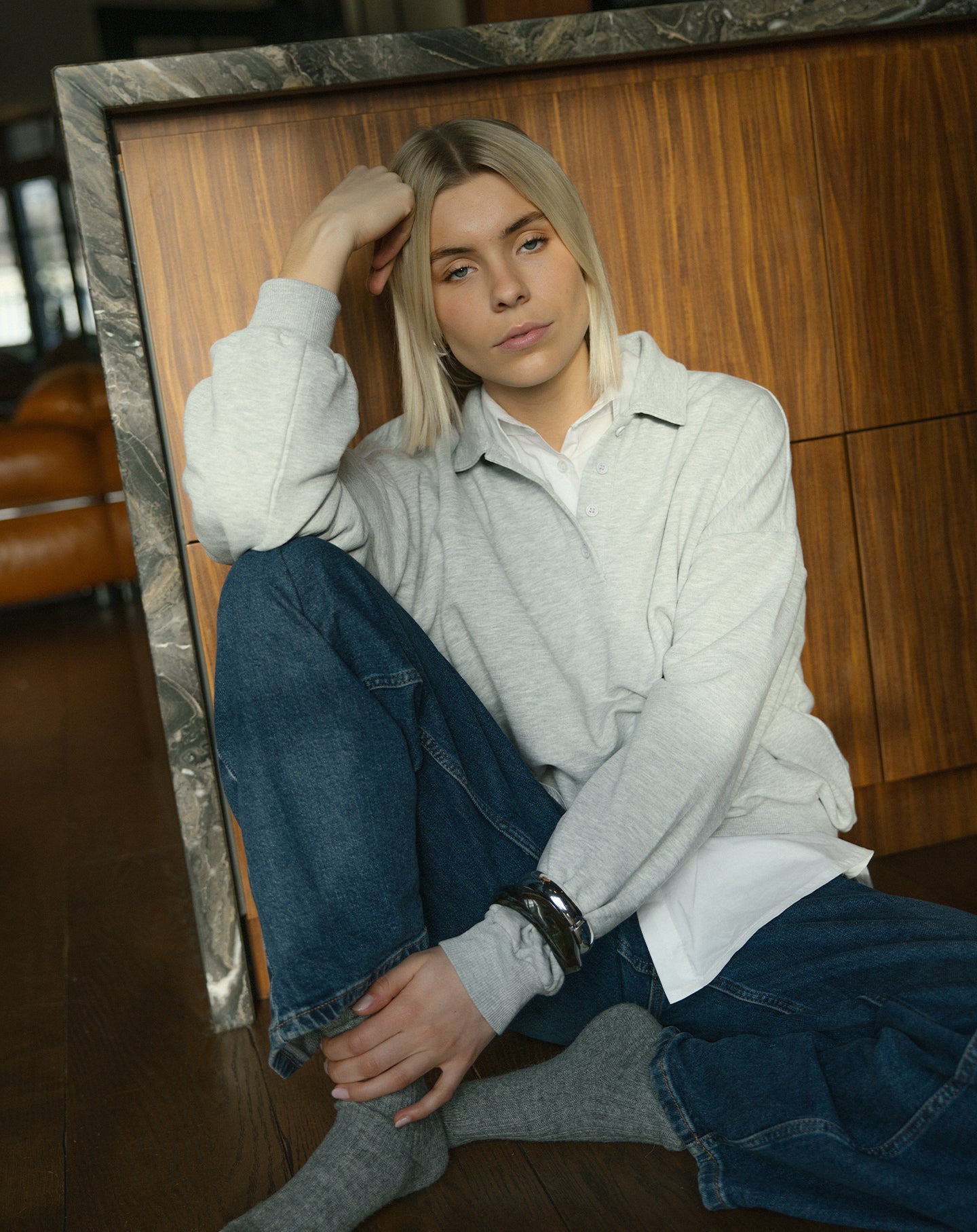 POLO SWEATER GREY MELANGE