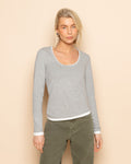 CONTRAST BINDING LONG SLEEVE TOP GRIJS MELANGE