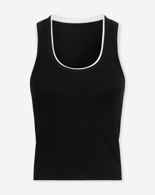 CONTRAST BINDING RIB TOP BLACK