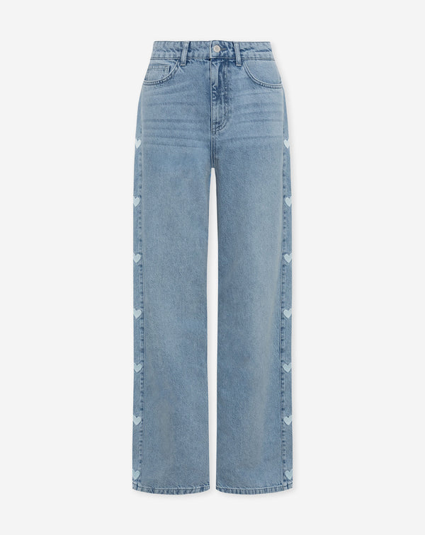 SIDE HEART WIDE LEG JEANS BLAUW