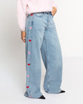 SIDE HEART WIDE LEG JEANS RED PINK