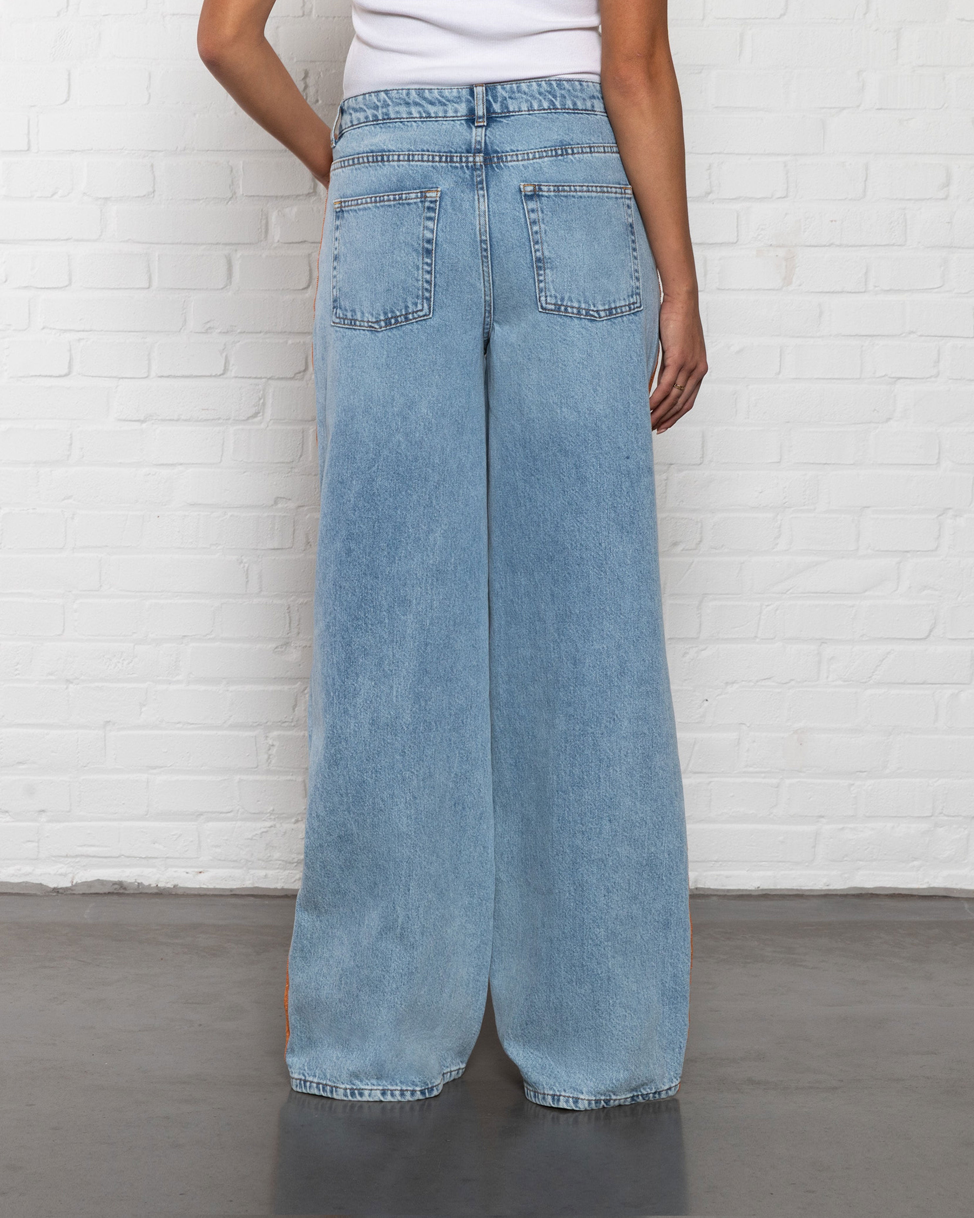 LACE TAPE WIDE LEG JEANS ORANJE