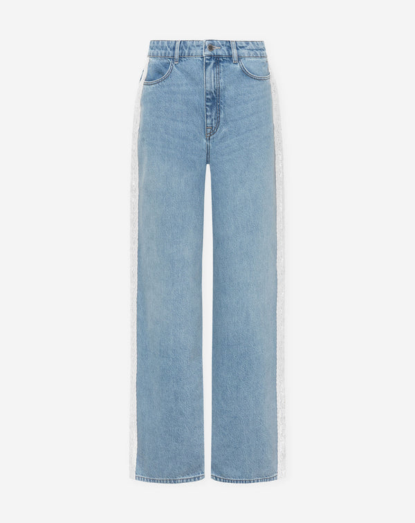 LACE TAPE WIDE LEG JEANS WIT