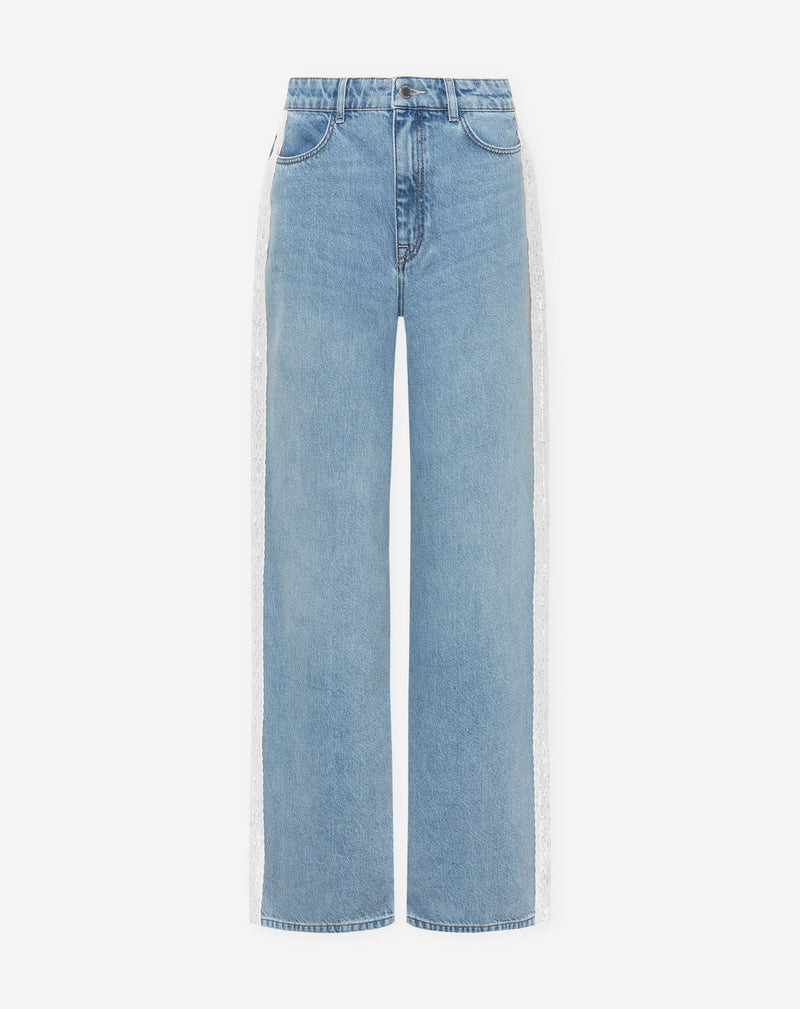 LACE TAPE WIDE LEG JEANS WHITE