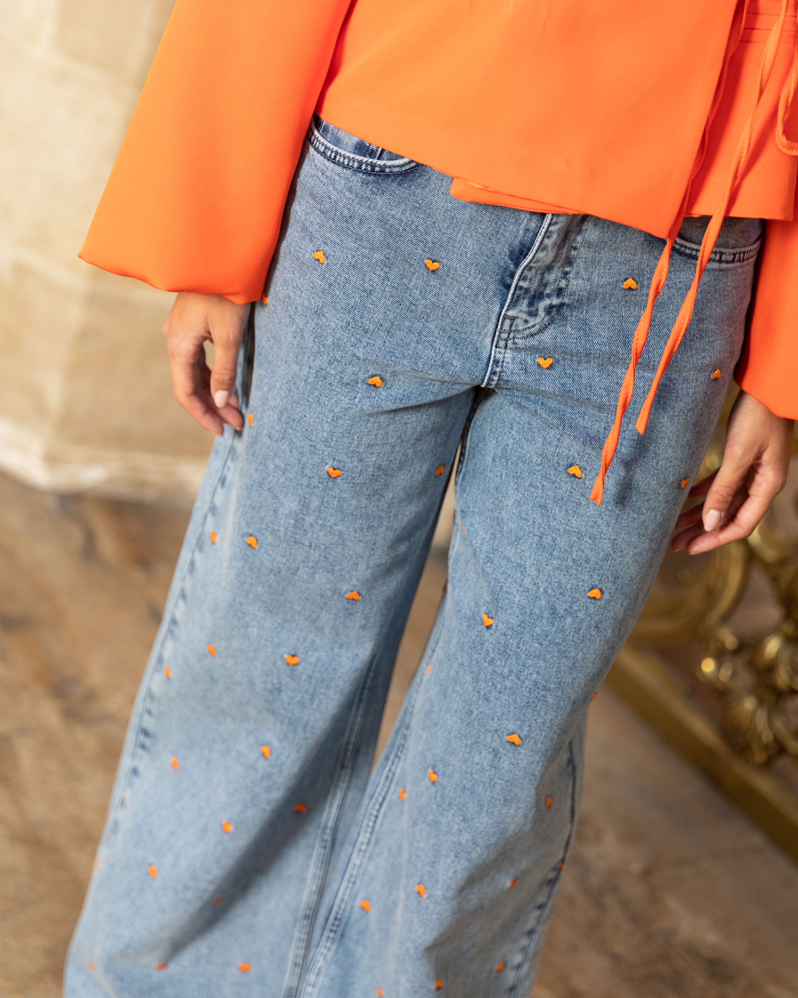 HEART COMFORT WIDE LEG JEANS ORANGE