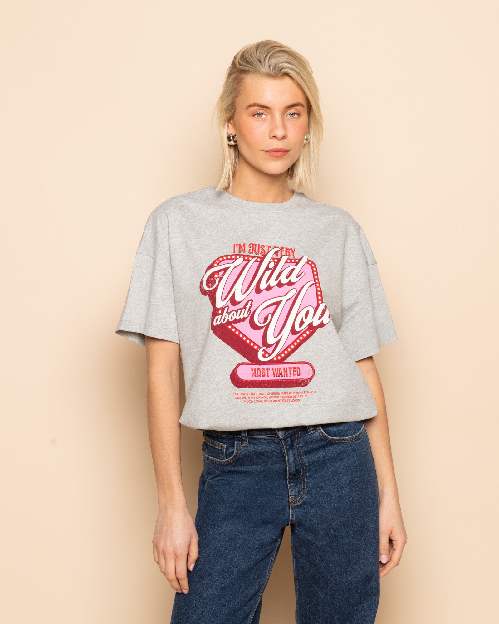 WILD ABOUT YOU OVERSIZED TEE GRIJS MELANGE