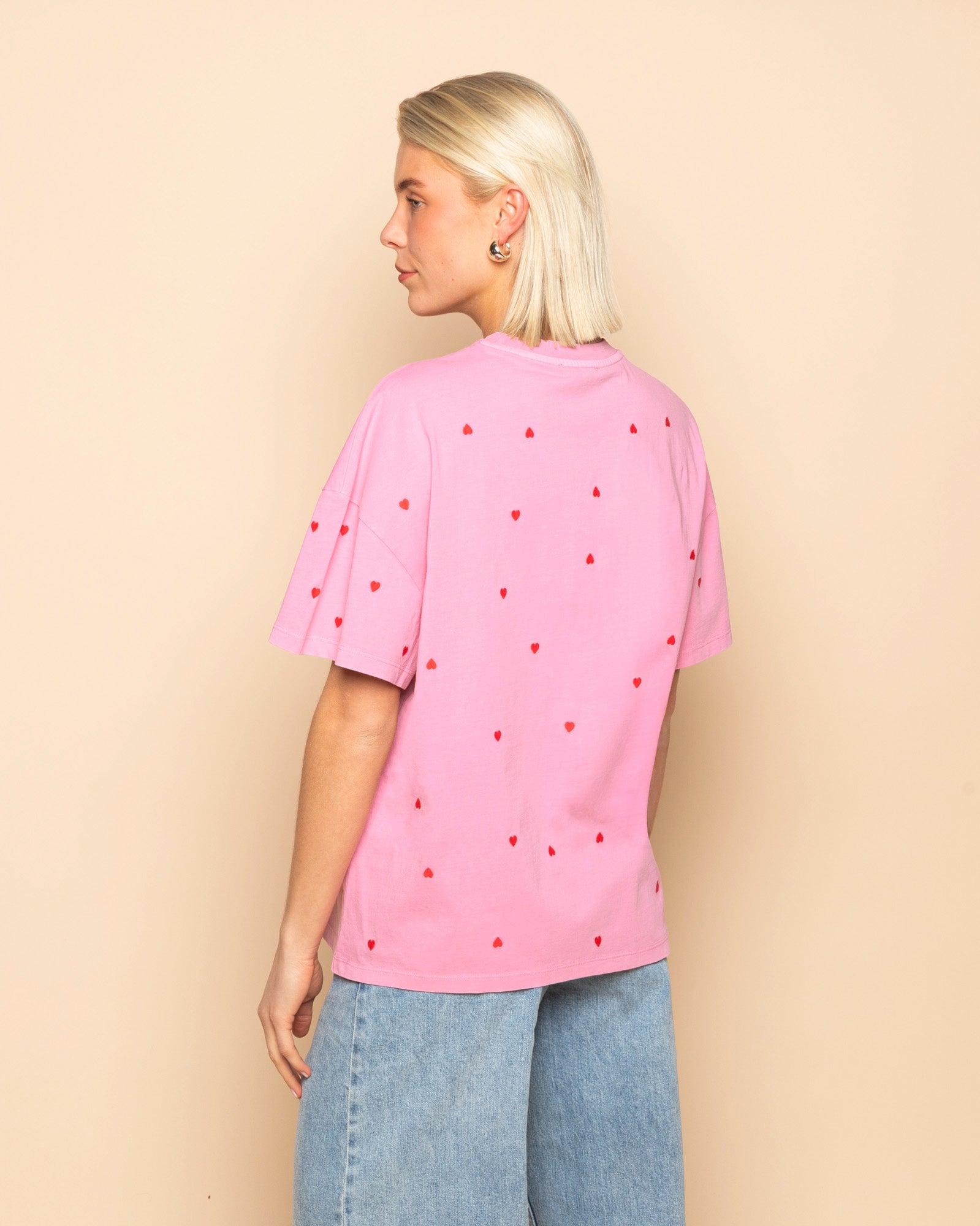 HEART EMBROIDERY OVERSIZED TEE ACID ROZE