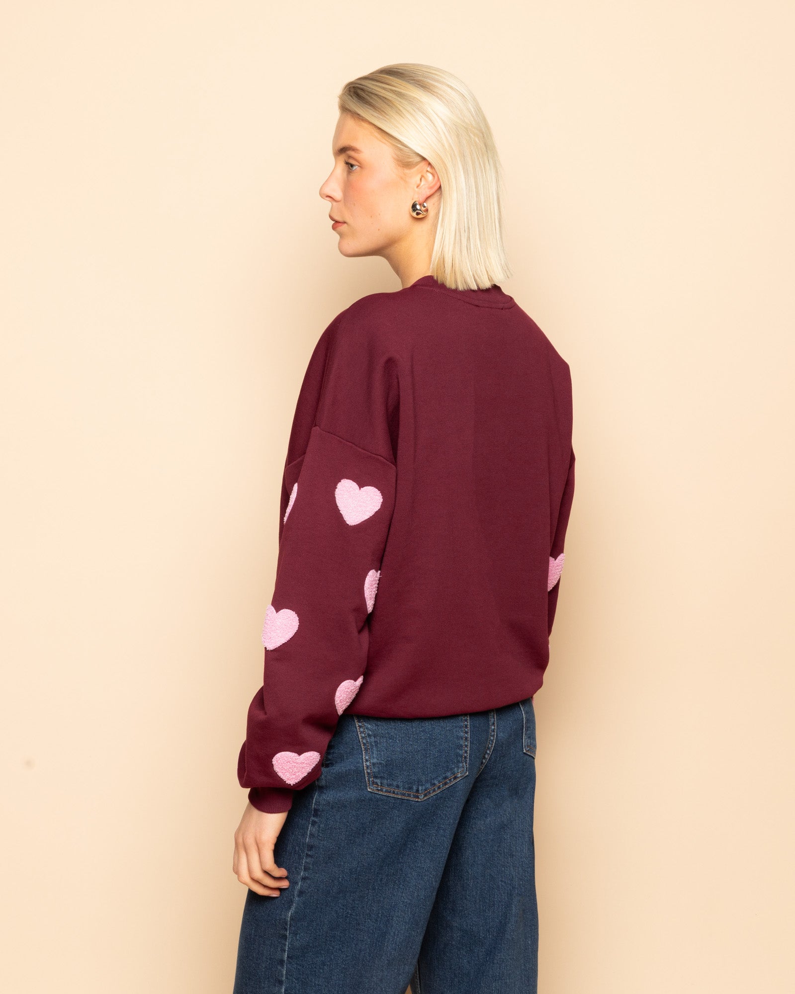 HEART TOWELING SWEATER BURGUNDY