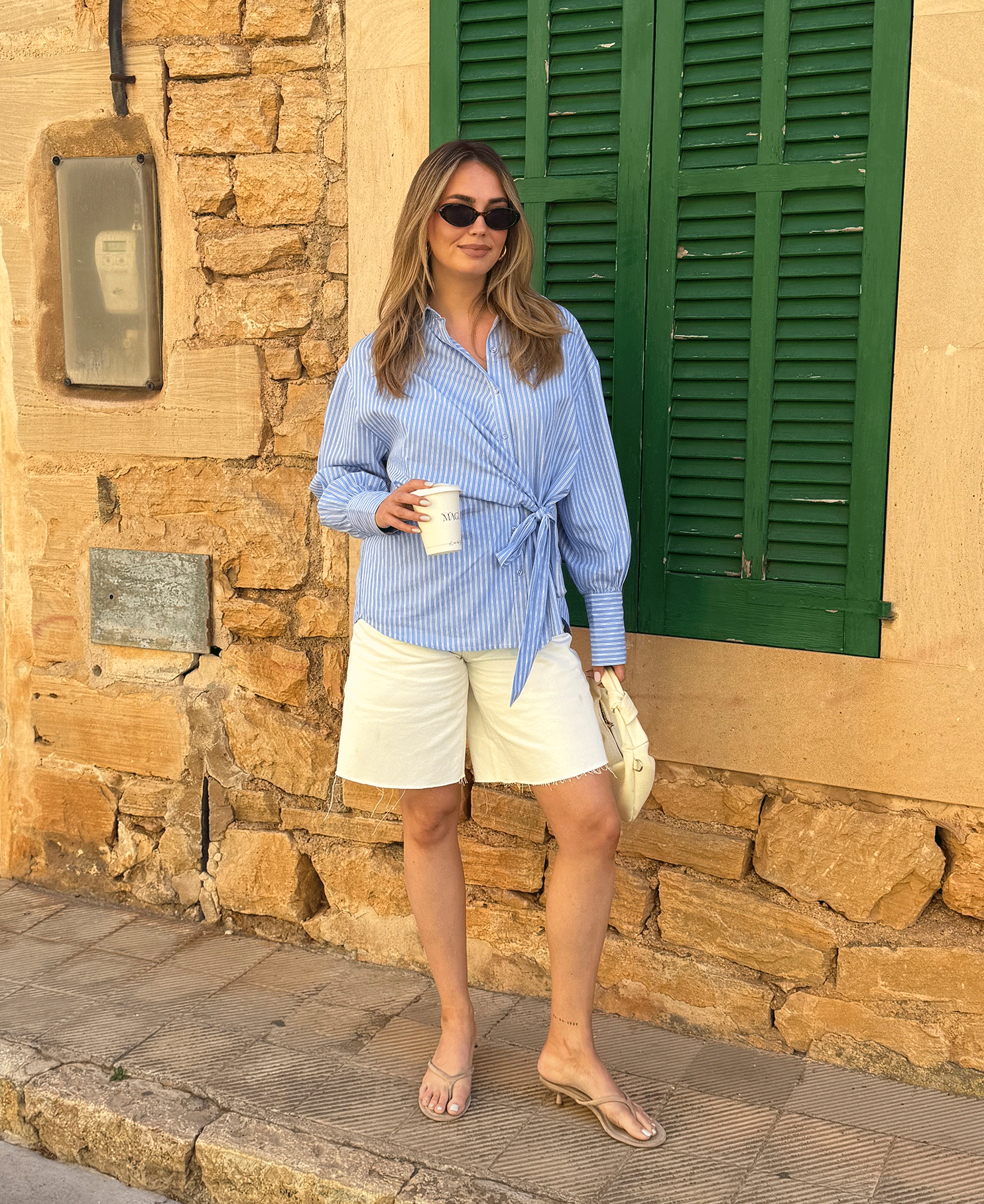 SALLY OVERSIZED WRAP BLOUSE BLAUW STRIPE
