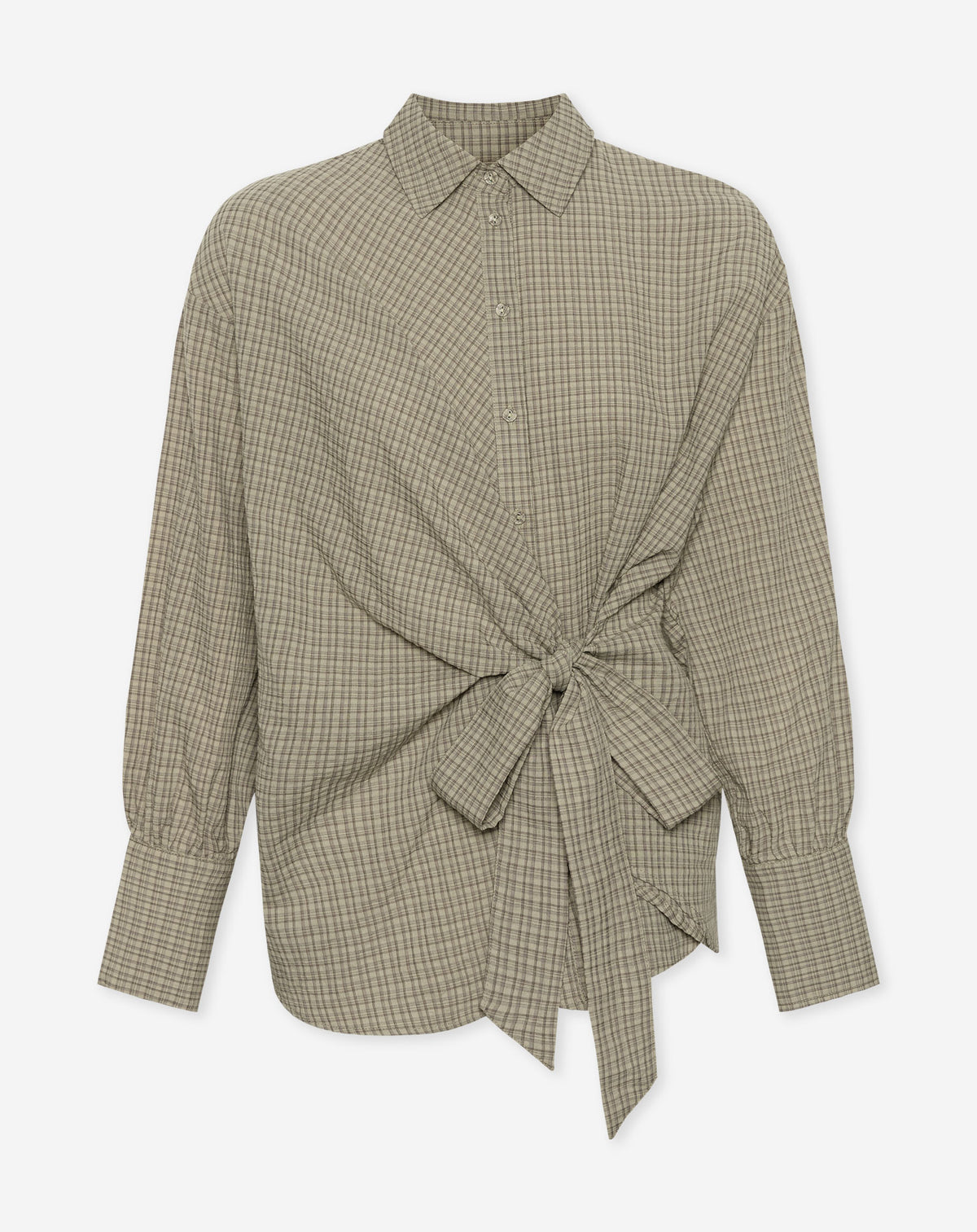 SALLY OVERSIZED WRAP BLOUSE DARK BEIGE CHECK