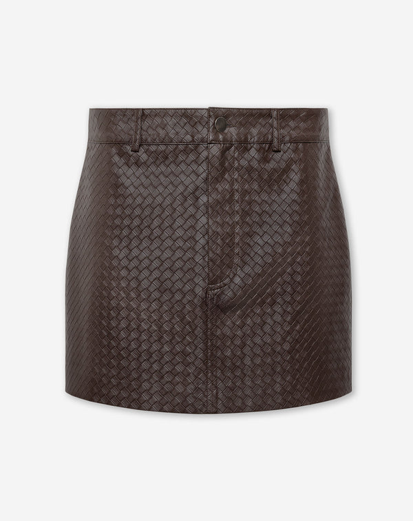 LIRA FAUX BRAIDED LEATHER SKIRT BRUIN