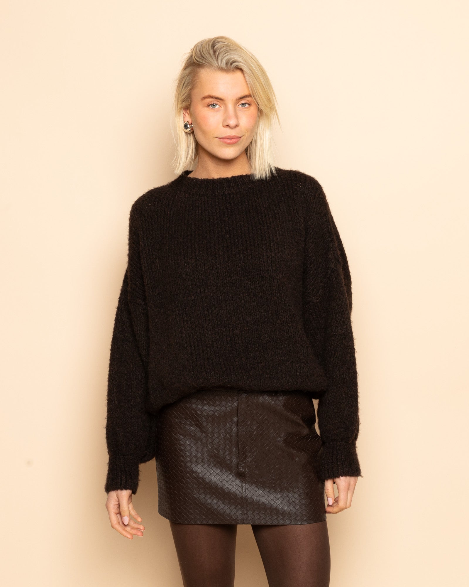 LIRA FAUX BRAIDED LEATHER SKIRT BRUIN