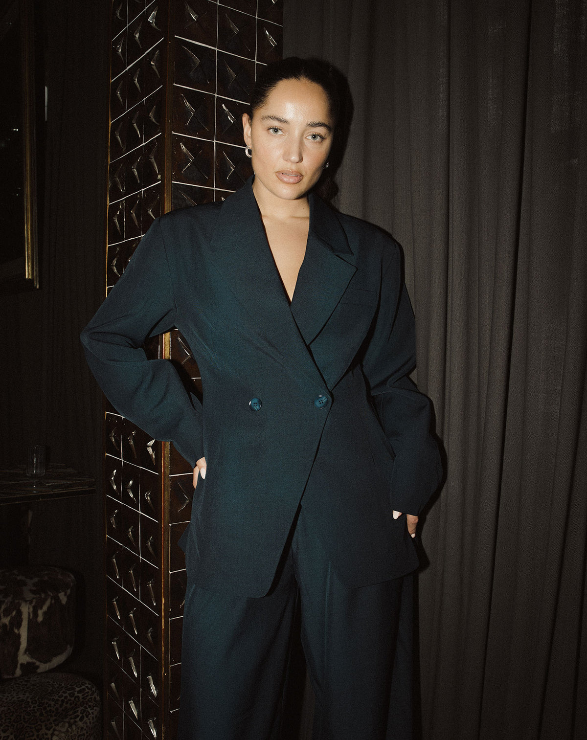 LORNA OVERSIZED CINCHED BLAZER TEAL