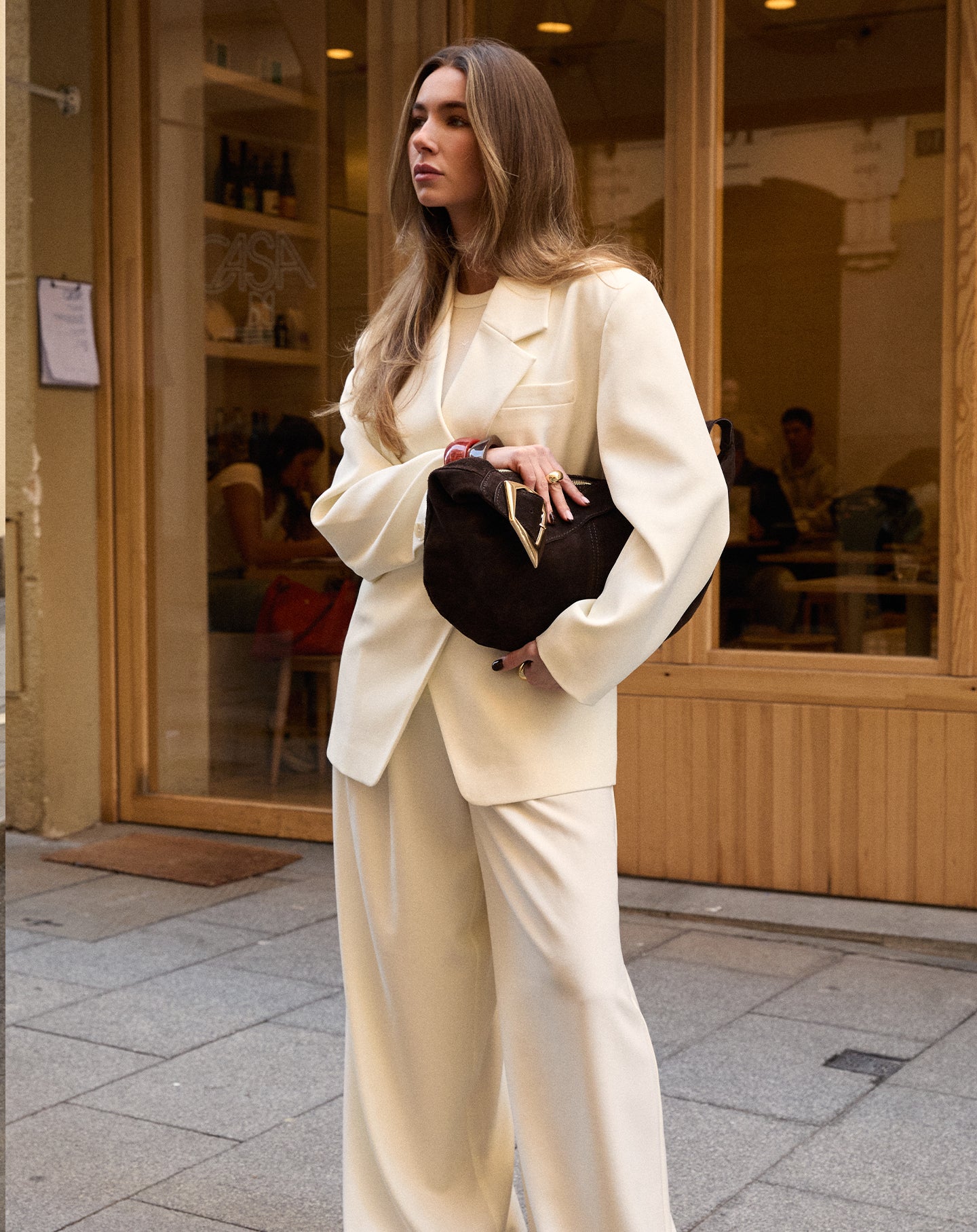 LORNA PLEATED WIDE LEG PANTALON CRÈME