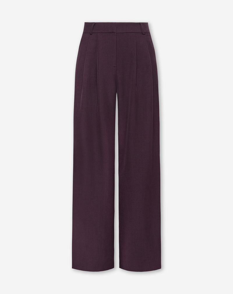 LORNA PLEATED WIDE LEG PANTALON DARK BURGUNDY