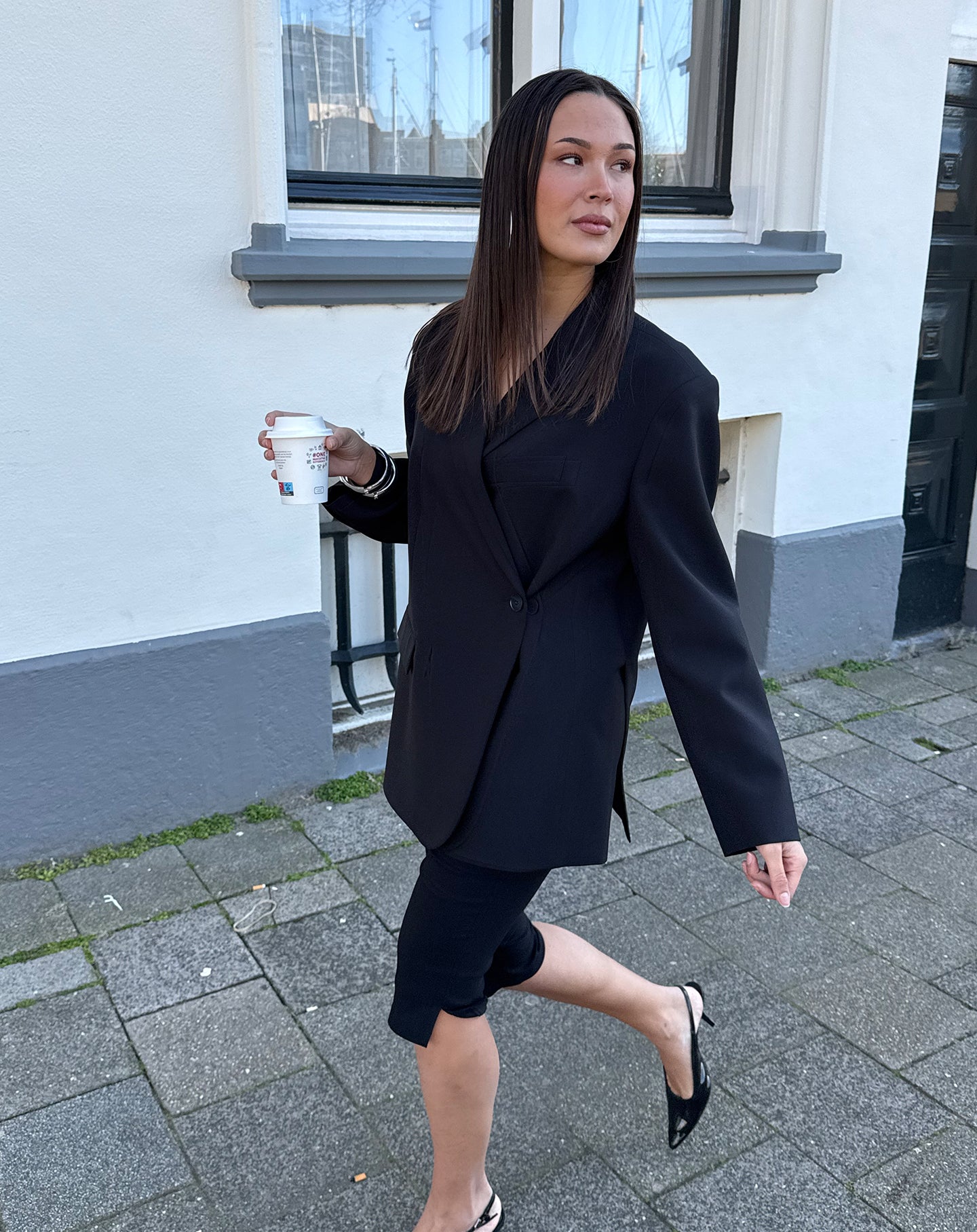 STEVIE OVERSIZED ASYMMETRIC BLAZER BLACK