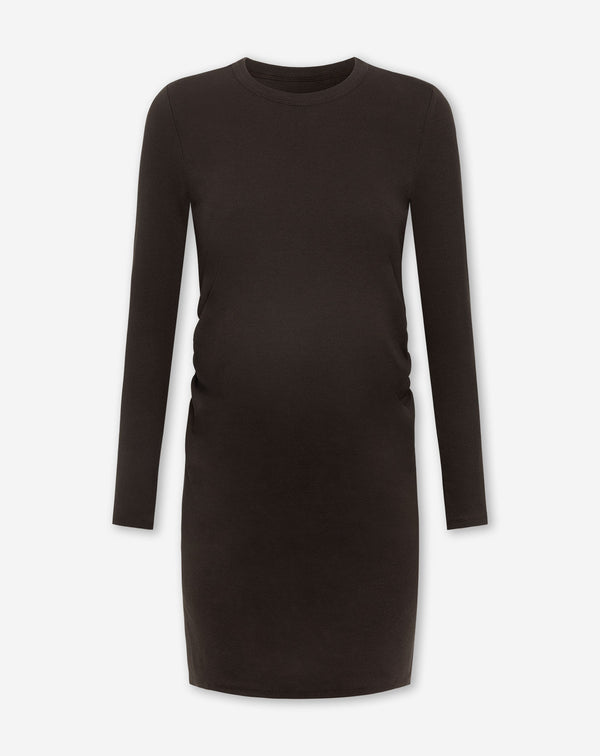 BODYCON LONG SLEEVE RIB DRESS MATERNITY BRUIN