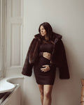 BODYCON LONG SLEEVE RIB DRESS MATERNITY BROWN