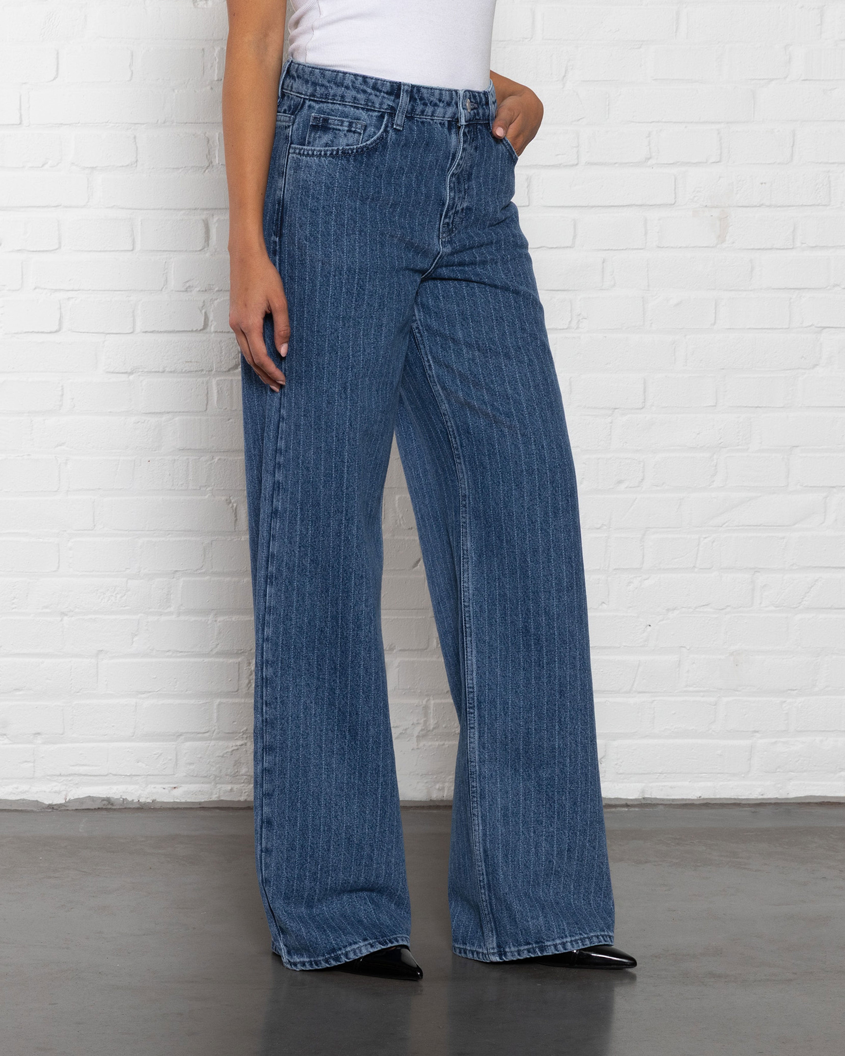 STRIPE WIDE LEG JEANS BLAUW